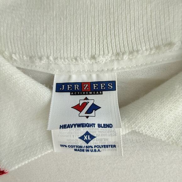 Vintage White Americana Jerzees Polo Tee Embroidered Stars Made In USA Size XL - Picture 3 of 4